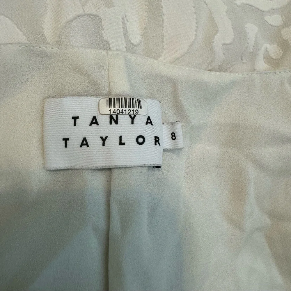 Tanya Taylor Floral Bianka Flutter Sleeve Tie Waist V-Neck Mini Wrap Dress White